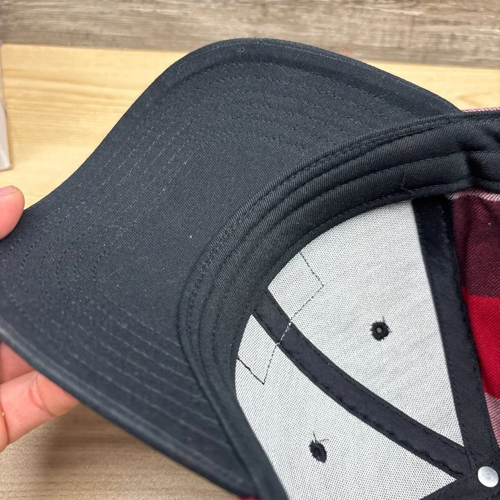 Eddie Bauer Hat Cap Strap Back Red Black Buffalo Check Plaid Flannel Outdoor NWT
